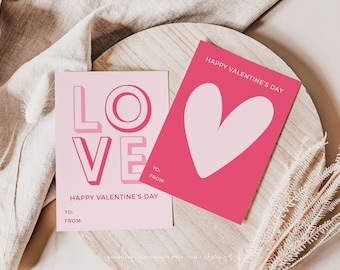 Carte di San Valentino stampabili / Carte di San Valentino con cuore rosa / Carte di San Valentino in classe / Carte di San Valentino per bambini / Carte di San Valentino