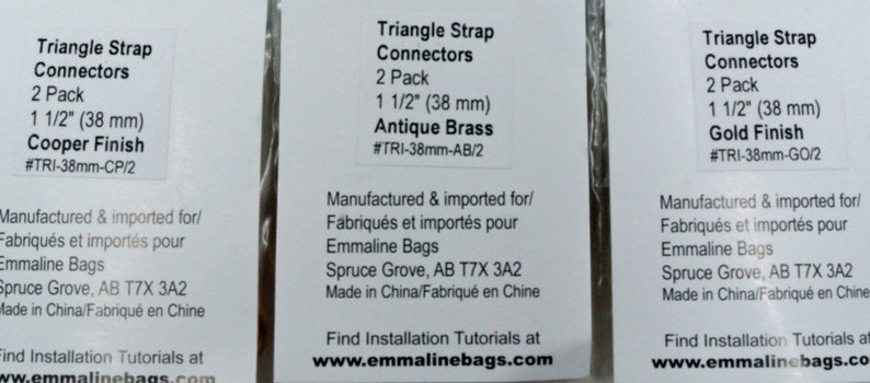 Bag Handbag Purse Triangle Ring Triangle Rings Tote 2pk Emmaline Bags Hardware 25mm or 38mm Strap Connector 1 or 1.5