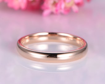 Solid 14k yellow gold wedding band plain gold ring 3mm width tranditional classic promise ring simple band men's ring