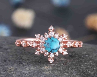 Turquoise Ring Rose Gold Engagement Ring For Women Diamond Moissanite Promise Wedding Ring December Birthstone Anniversary Gift For Her