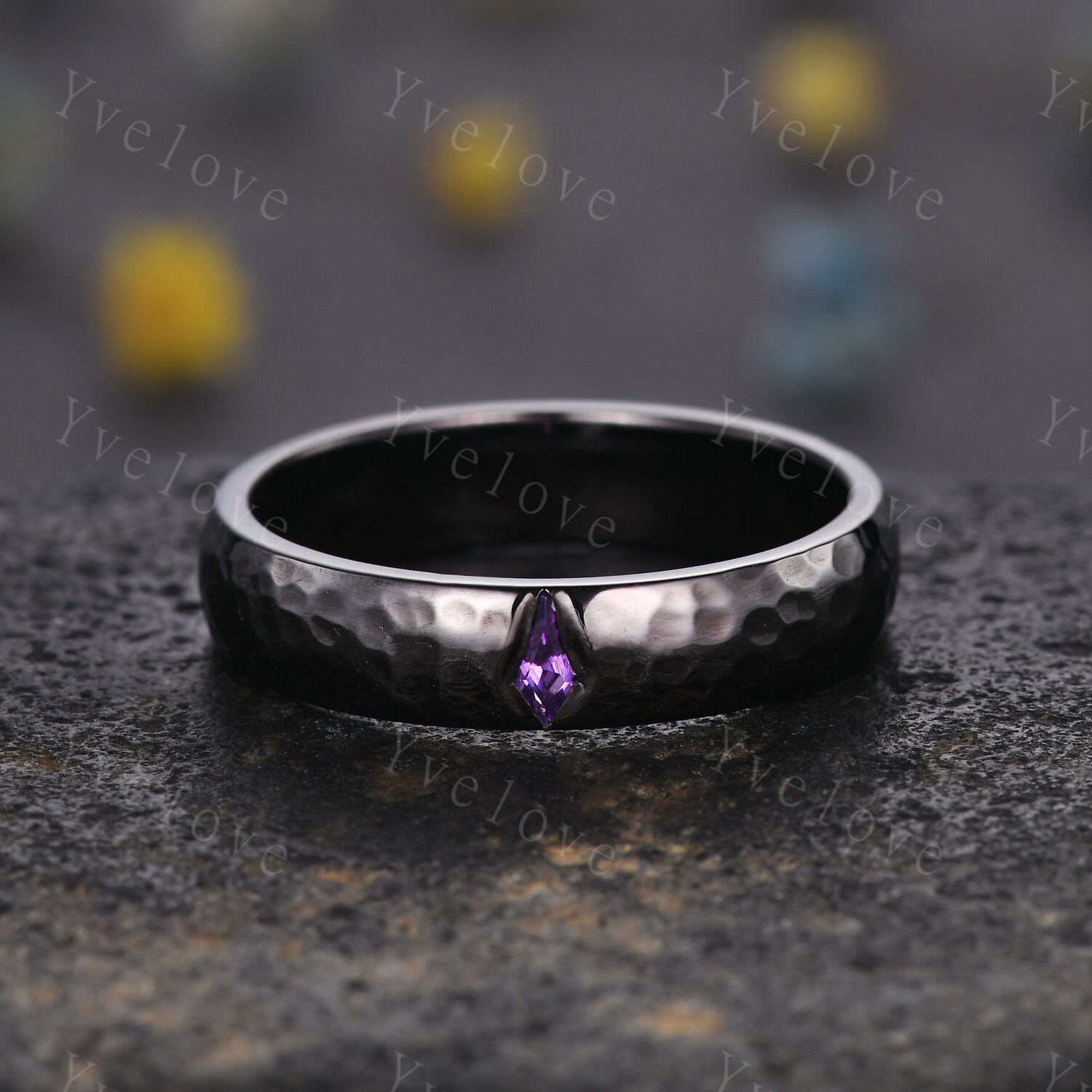 Mens Kite Amethyst Wedding Band Retro Platinum Ring Mens Mens Kite Amethyst Wedding Band Retro Platinum Ring Mens