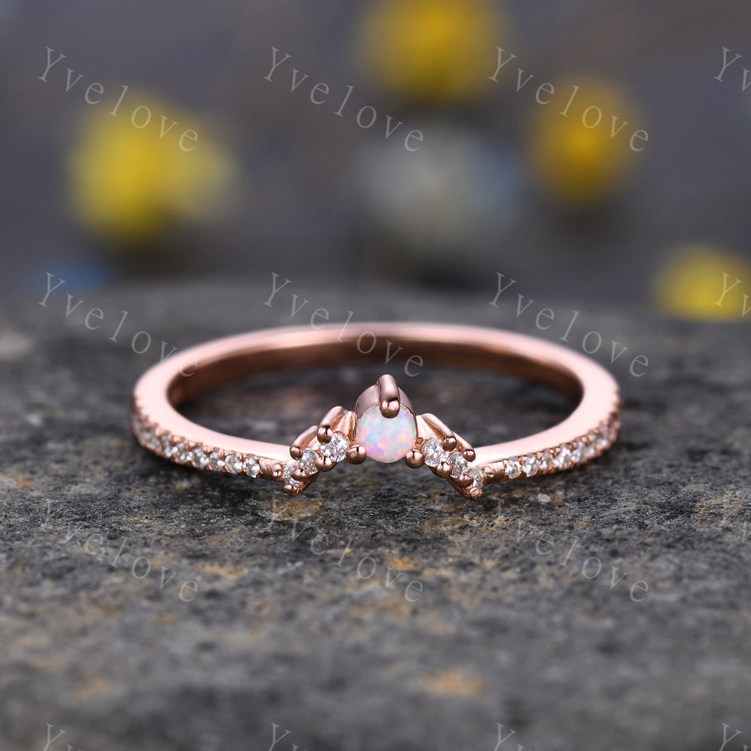 White Opal Stacking Band,opal Wedding Ring, Curved Matching Band ...