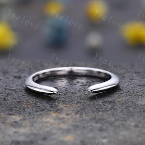 Unique Open Gap Ring,Open End Claw Wedding Band 14K White Gold Wedding Band Versatile Knuckle  Band  Stackable Band  Matching Ring for Her