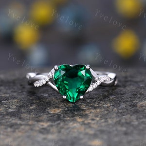 Herzförmiger Smaragd-Verlobungsring, Twist-Diamant-Ehering, Unendlich-Ehering, 14 Karat Weißgold, Crossover-Band, Brautring zum Valentinstag