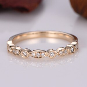 Diamond ring diamond wedding band  half eternity ring art deco antique natural diamond matching band marquise eternity ring 14K yellow gold