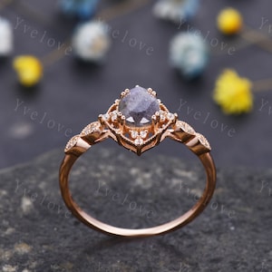 Vintage Labradorite Engagement Ring,Pear Shape Labradorite Ring,14K Solid Gold Ring,Unique Women Moissanite Promise Ring For Her,Handmade image 4