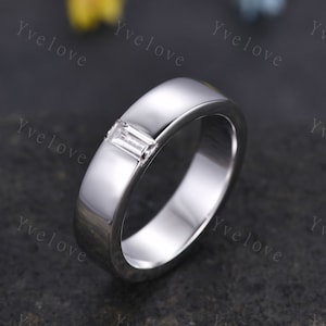 Męska obrączka ślubna z moissanitem, szlif bagietkowy, obrączka z moissanitem, 5 mm, pierścionek z litego złota, męski pierścionek typu solitaire, do układania w stosy, pierścionek w stylu retro vintage, prezent