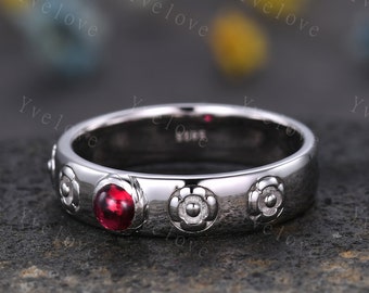 Howls Moving Castle Ring 4mm ronde natuurlijke rode robijn trouwring S925 zilveren ring Howl's ring Sophie's ring stapelen bijpassende band cadeau