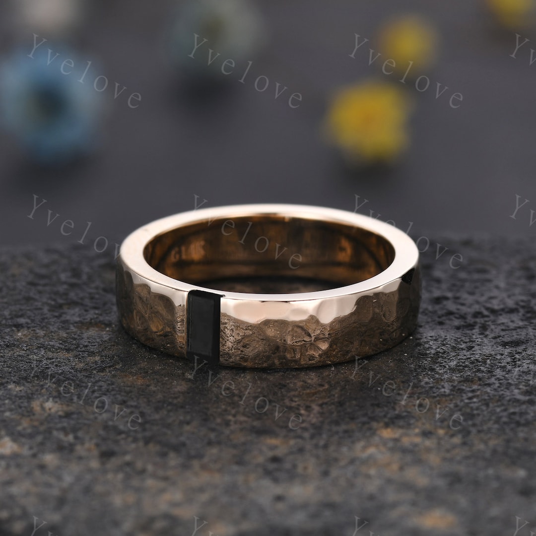 Mens Black Onyx Wedding Band Baguette Cut Black Gem Band 5mm Mens Black Onyx Wedding Band Baguette Cut Black Gem Band 5mm