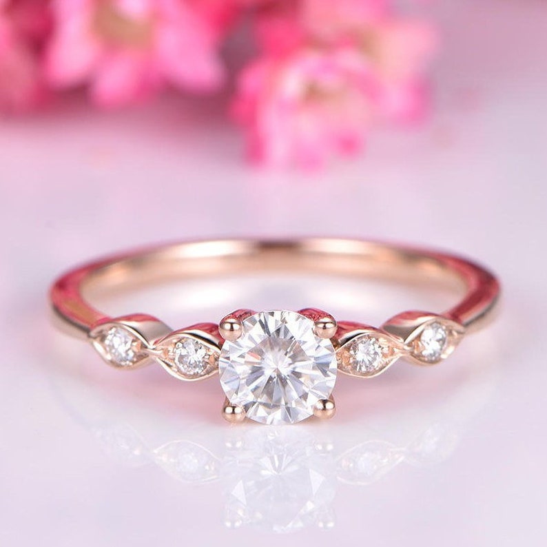 18K Rose Gold Plated Silver Pendant Forever Classic Round Created Moissanite 5mm