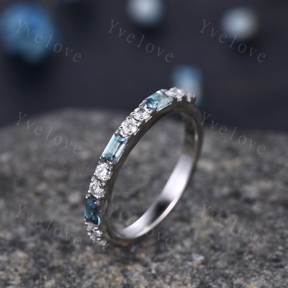 9ct White Gold Sapphire & Baguette Cut Diamond Channel Set Ring - Wedding/Eternity  Rings from Faith Jewellers UK