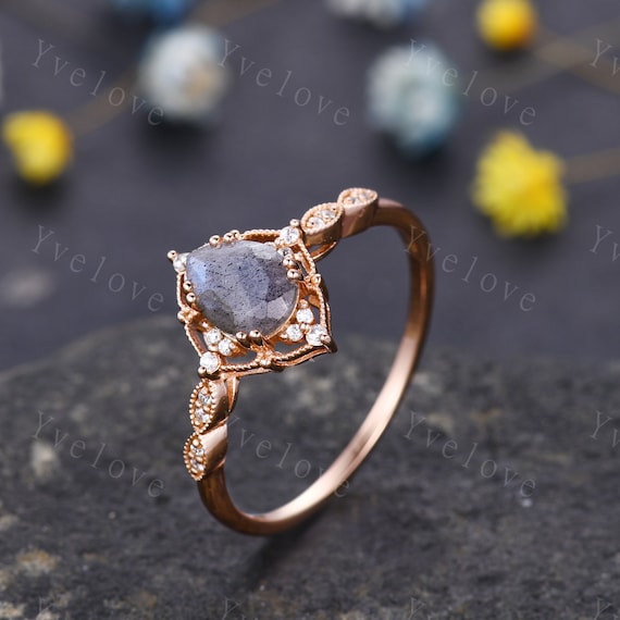 Buy Vintage Labradorite Engagement Ring,pear Shape Labradorite Ring,14k  Solid Gold Ring,unique Women Moissanite Promise Ring for Her,handmade  Online in India - Etsy