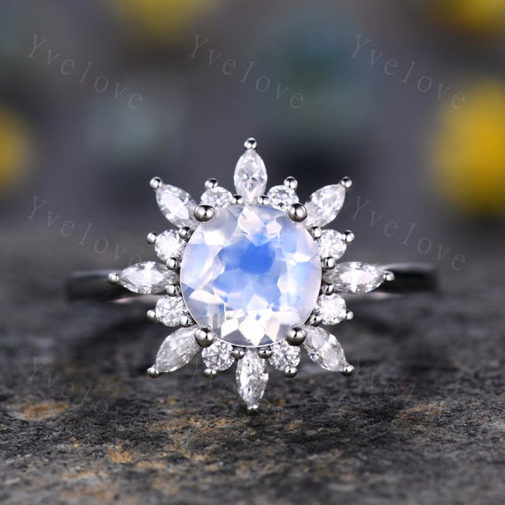 Rainbow Moonstone Ring Marquise Shape Sterling Silver Plain Band Rainbow Moonstone Ring Marquise Shape Sterling Silver Plain Band