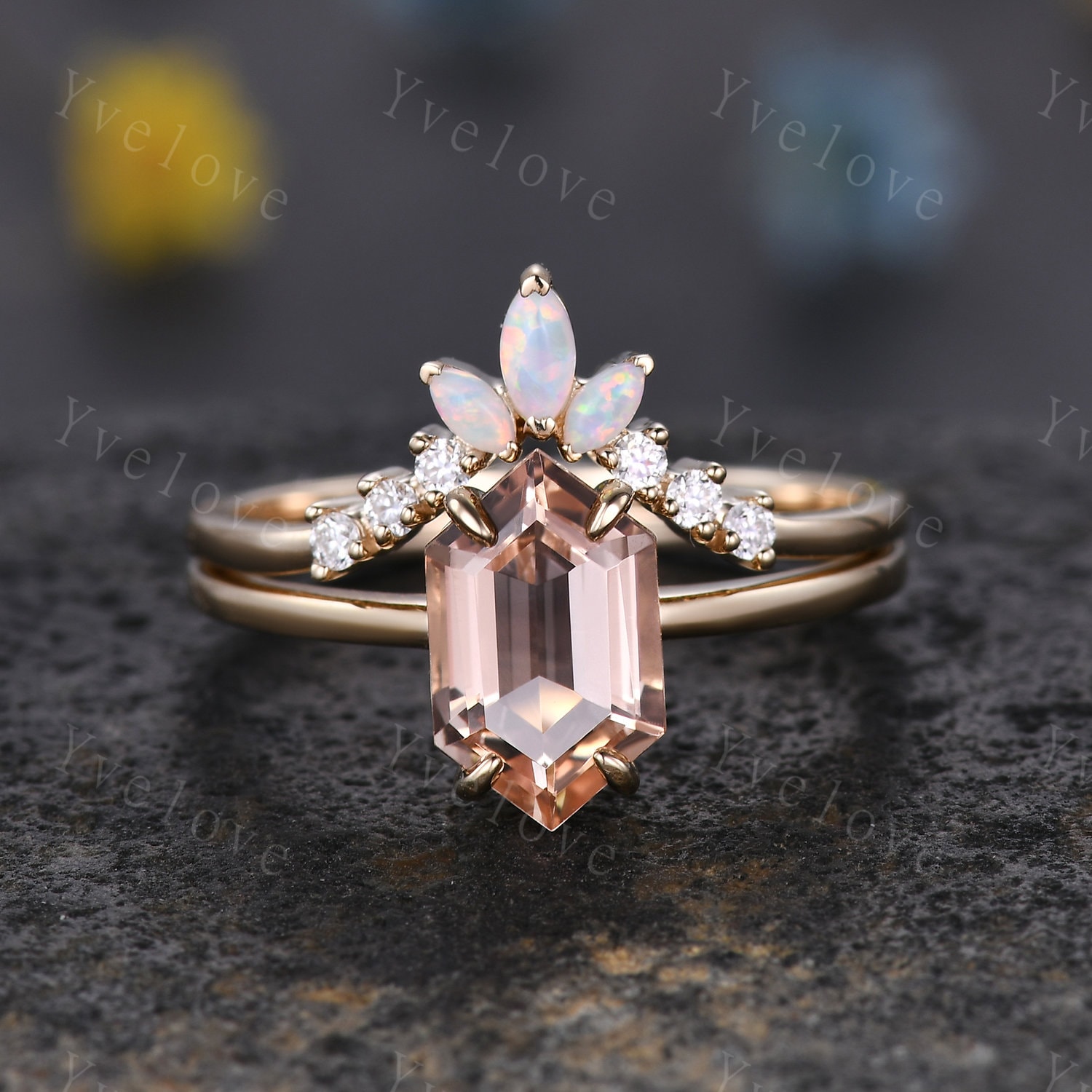 Hexagon sale morganite ring
