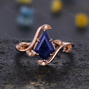 Retro Kite geformt Sandstein Ring, Vintage Blauer Sandstein Ring, Einzigartige Sandstein Verlobungsring, Stapeln Ehering, Versprechen Braut Ring Geschenk