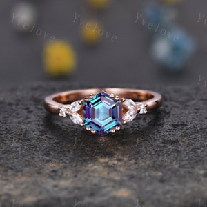 Hexagon Alexandrite Ring,Alexandrite Engagement Ring,Enhancer Wedding Ring,Double Curved band,Women Bridal Stacking Moissanite Band,Silver