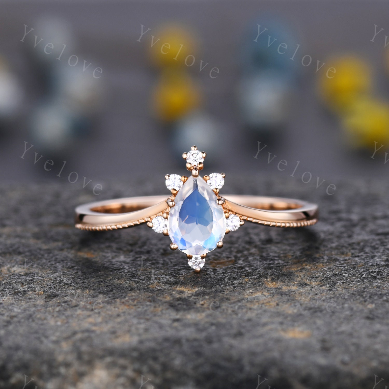 Pear shaped on sale moonstone engagement ring