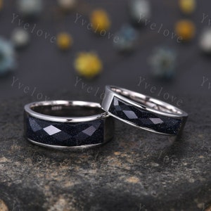 Space Galaxy Ring Unisex Sterling Silver Ring Blue Sandstone Wedding Band Couples Ring Set His and Hers Ring Matching Couples Promise Ring