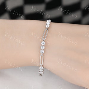 Moissanite Bracelet,Paperclip Bracelet,Chain Bracelet,925 Sterling silver Bracelet,Minimalist Bracelet, Dainty Bracelet,Bridal Gift for Her