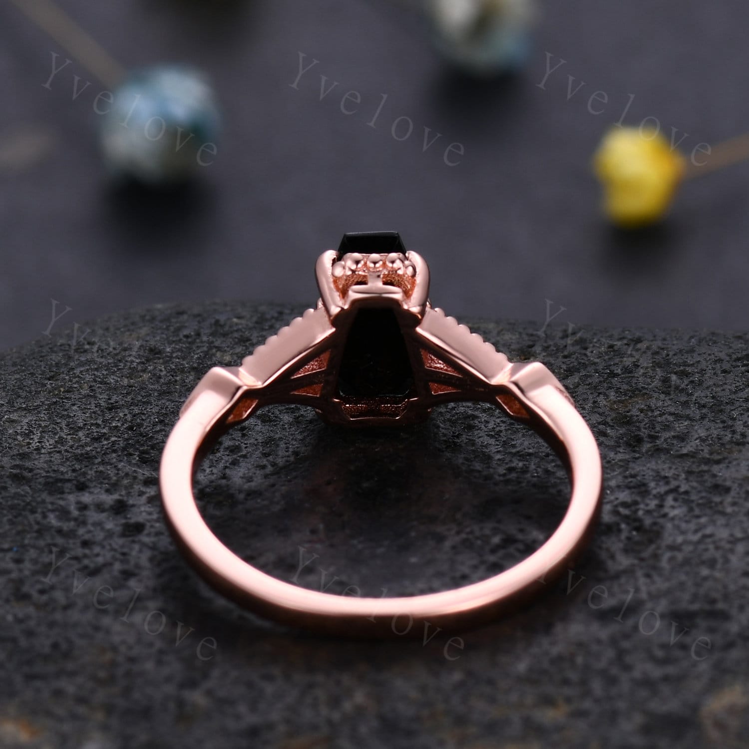 Vintage Coffin Black Onyx Ring Set Diamond Wedding Ring Vintage Coffin Black Onyx Ring Set Diamond Wedding Ring
