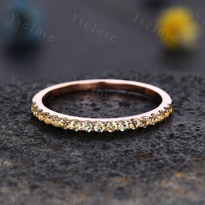 Dainty peridot wedding ring 14k rose gold wedding band half eternity green peridot band matching stacking ring bridal promise gift for women