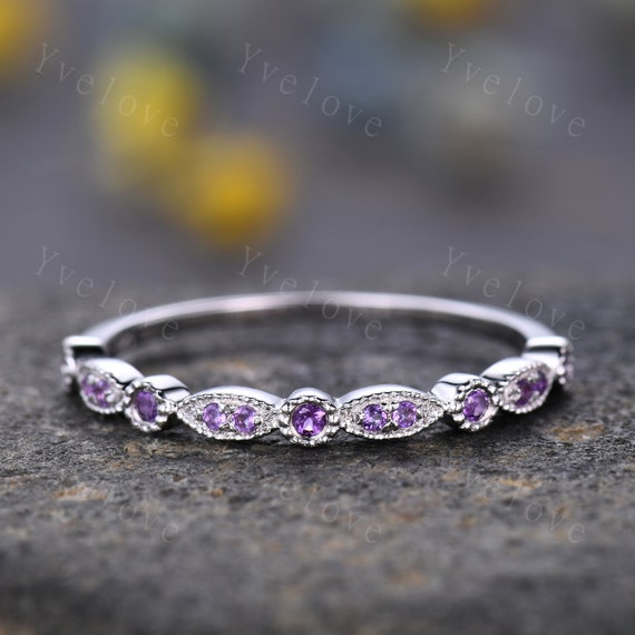 Amethyst Ring Art Deco Half Eternity Amethyst Wedding Band