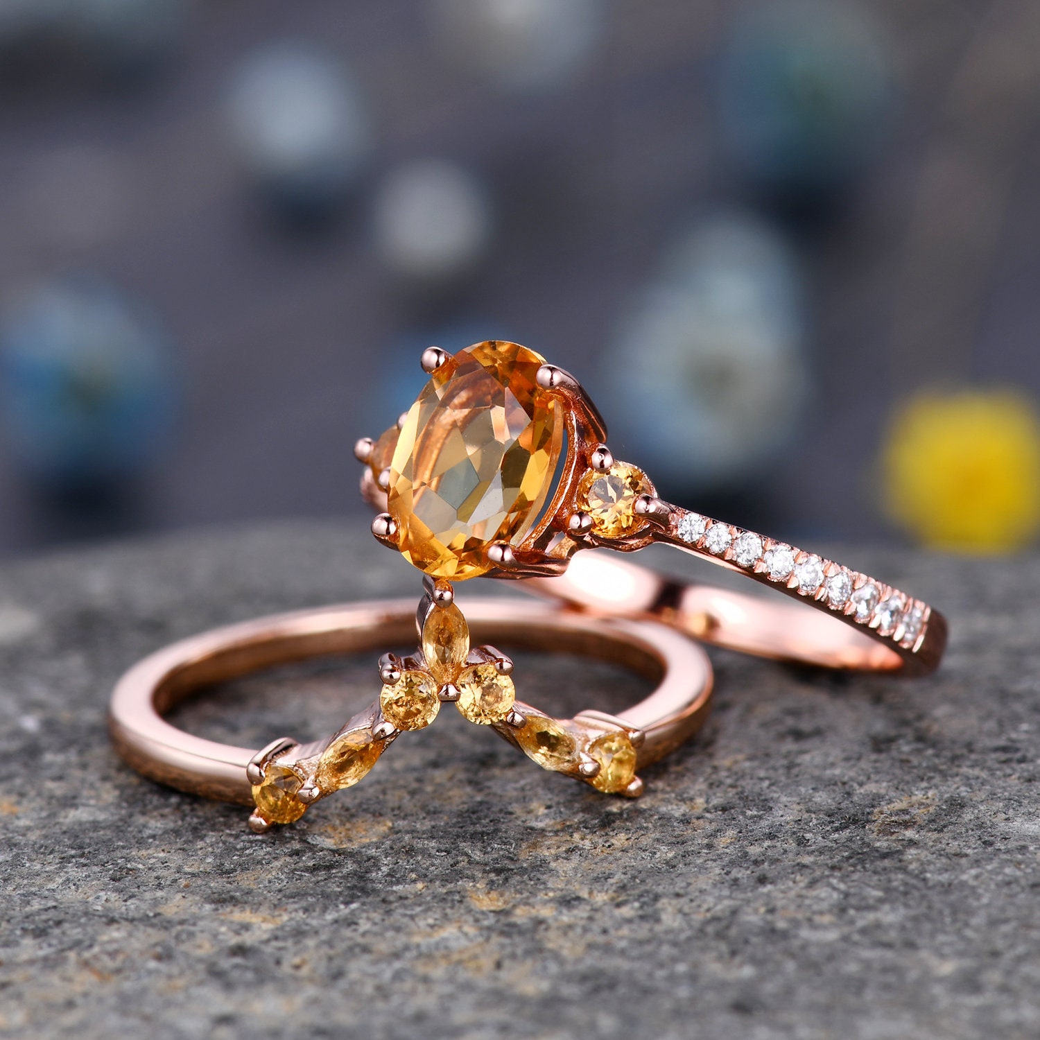 Citrine Engagement Ring Set Citrine Wedding Ring Set November