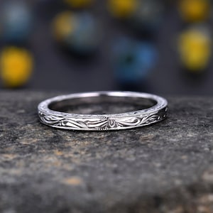 14k Plain White Gold Ring Yellow Gold Filigree Milgrain Edge Wedding Band Stacking Matching Band Retro Vintage Anniversary Ring