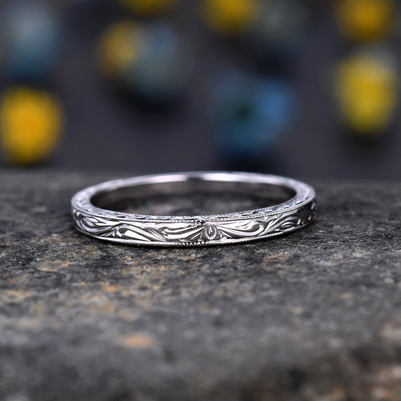 14k Plain White Gold Ring Yellow Gold Filigree Milgrain Edge Etsy