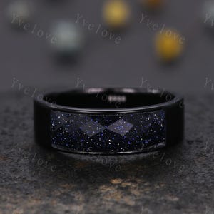 Space Galaxy Ring Unisex Black Gold Ring Blue Sandstone Wedding Band Couples Ring Set His and Hers Ring Matching Couples Promise Ring Set