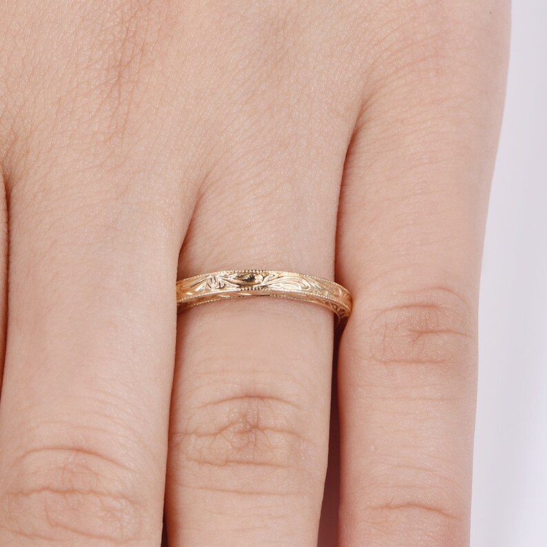 14k Plain Gold Ring Yellow Gold Filigree Milgrain Edge Wedding Etsy