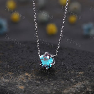 Unique 7mm round shape Alexandrite Pendant,Alexandrite Necklace,Silver Art Deco Necklace,June Gift,Vintage Women Bridal Anniversary Gift