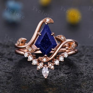 Retro Drachen Sandstein Ringe,Vintage Blauer Sandstein Ring Set,Einzigartiger Sandstein Verlobungsring,Stapelring Ehering