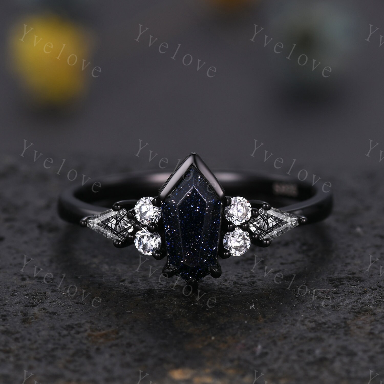 Gothic Coffin Cut Sandstone Engagement Ring Set,unique Gothic Coffin Cut Sandstone Engagement Ring Set,unique