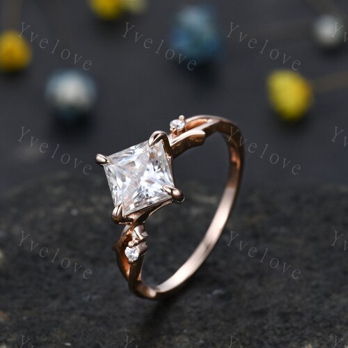 Vintage Princess Shaped shops Moissanite Engagement Ring,Twisted Ring,Leaf Vines Moissanite Bridal Ring,Branch Ring,Dainty Twig Diamond Ring Gift