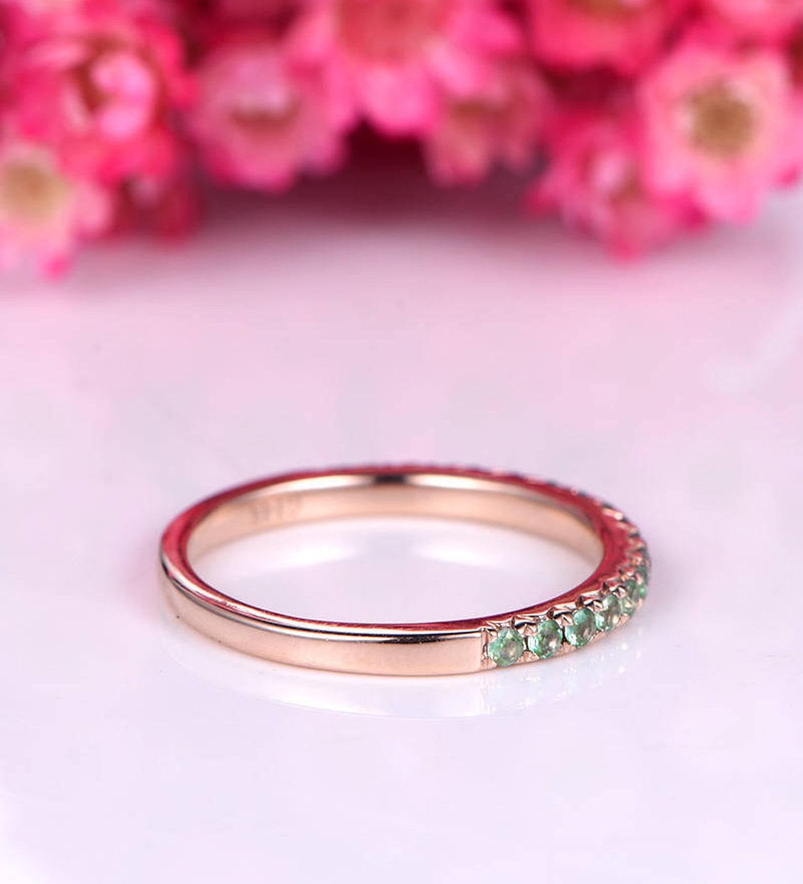 Wedding Band Emerald Ring Natural Emerald Wedding Ring Half Etsy