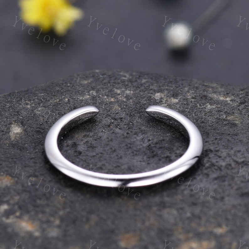 Unique Open Gap Ring,Open End Claw Wedding Band 14K White Gold Wedding Band Versatile Knuckle Band Stackable Band Matching Ring for Her image 5