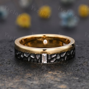 Mens Black Onyx Wedding Band Baguette Cut Black Gem Band 5mm