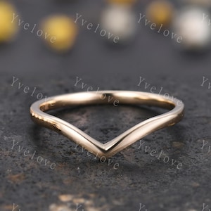 Art Deco 14K Solid Gold Curved Wedding Band,Vintage Retro Plain Matching Band,Women Smooth Stacking Band Dainty Bridal Ring Gift For Her
