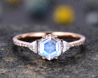 Hexagon moonstone 2024 engagement ring
