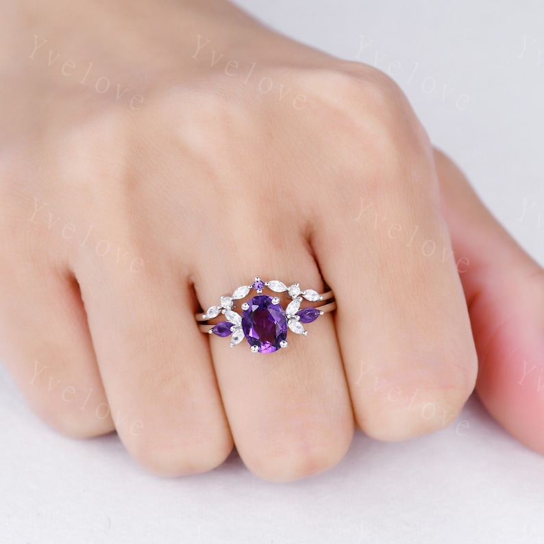 Oval Purple Amethyst Bridal Ring Setmoissanite Amethyst - Etsy