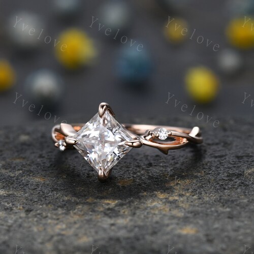 Vintage Princess Shaped shops Moissanite Engagement Ring,Twisted Ring,Leaf Vines Moissanite Bridal Ring,Branch Ring,Dainty Twig Diamond Ring Gift