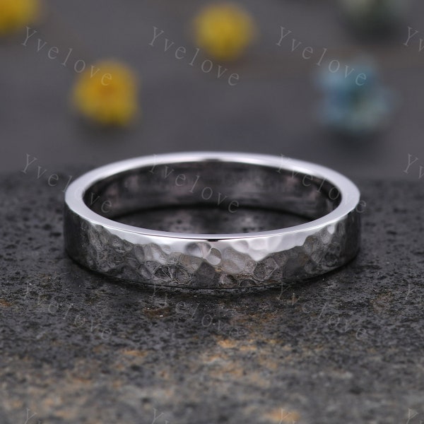 Unique Hammered Unisex Silver Band Hammered Finish 5mm Mens Ring Women Wedding Ring Plain Wedding Band Retro Vintage Ring Gift For Him