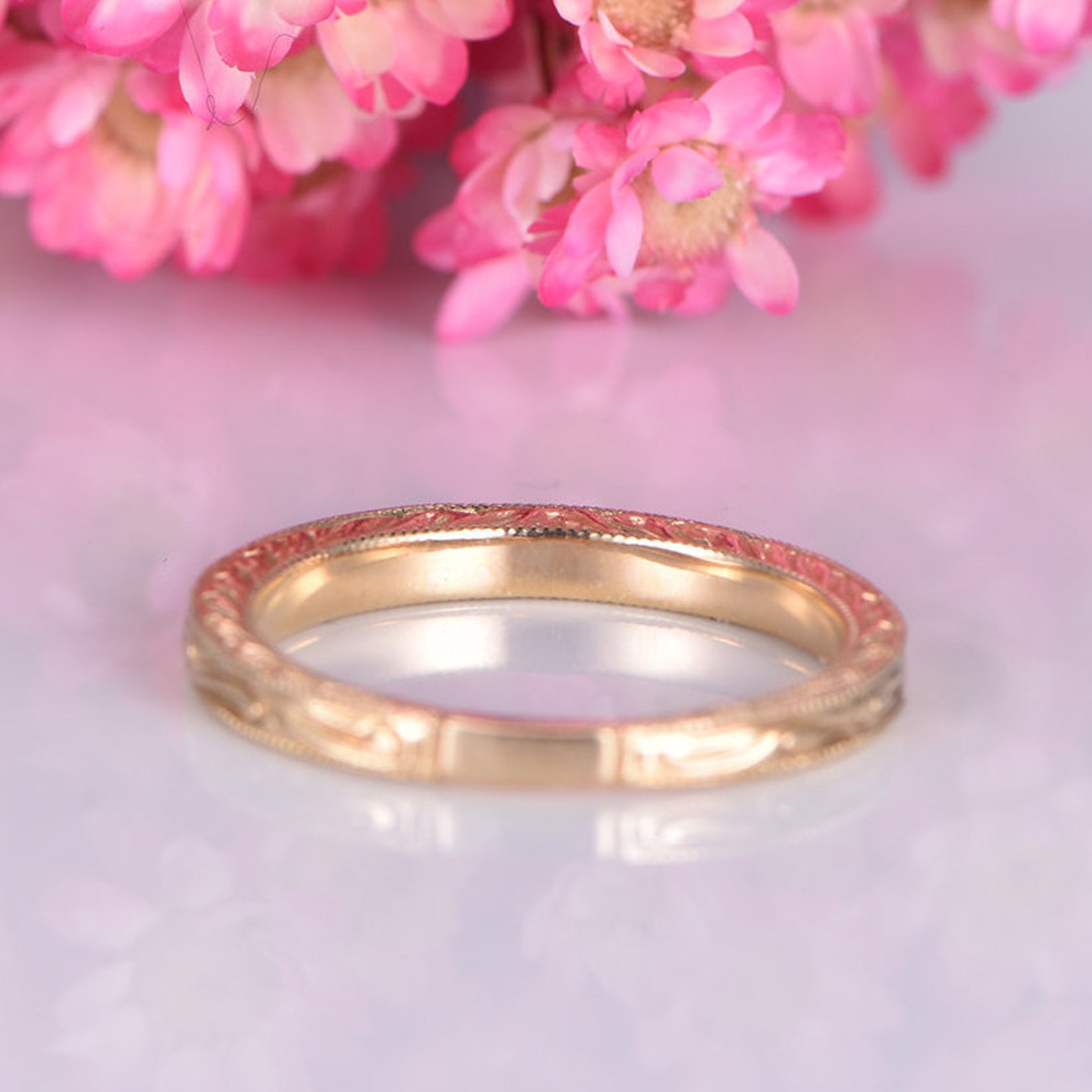 14k Plain Gold Ring Yellow Gold Filigree Milgrain Edge Wedding Etsy