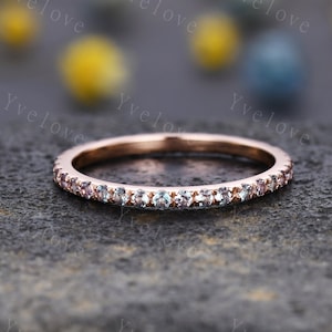 Alexandrite Wedding Band Full Eternity Band Rose Gold June Birthstone Ring Minimalist Ring Pave Wedding Band Stacking Band Anniversary Ring