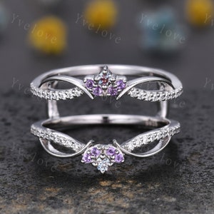 Dainty Alexandrite Amethyst wedding band V Curved Diamond wedding band Enhancer Band Stacking Matching Band Bridal Promise Anniversary Gift