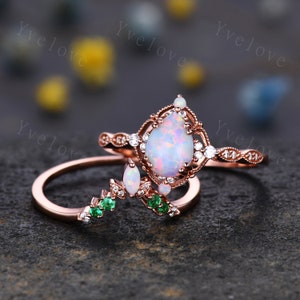 Vintage White Opal Engagement Ring Setpear Shape Opal Bridal - Etsy