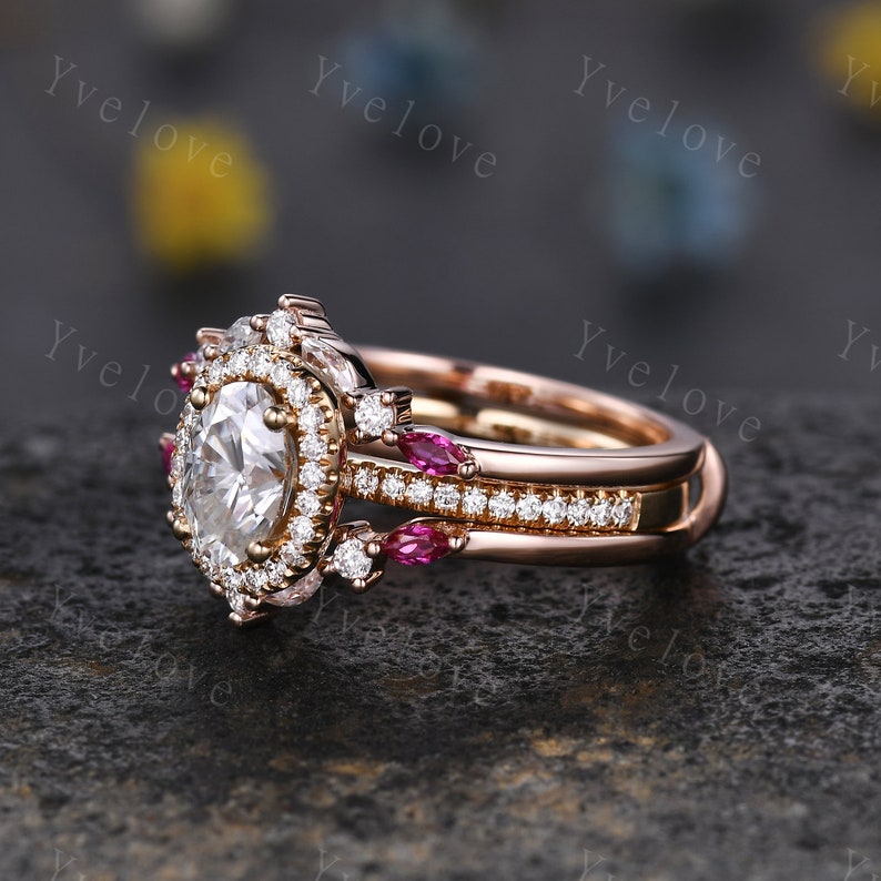 Unique Moissanite Ring Setoval Moissanite Ruby Engagement Etsy