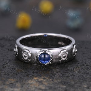 Howls Moving Castle Ring 4mm Round Natural Blue Sapphire Wedding Band S925 Silver Ring Howl&#39;s Ring Sophie&#39;s Ring Stacking Matching Band Gift