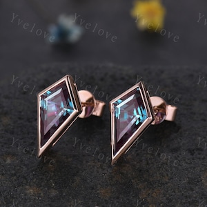Dainty Kite cut Alexandrite earrings June gemstone jewelry unique earrings studs art deco earring anniversary gift for her Birthday Gift